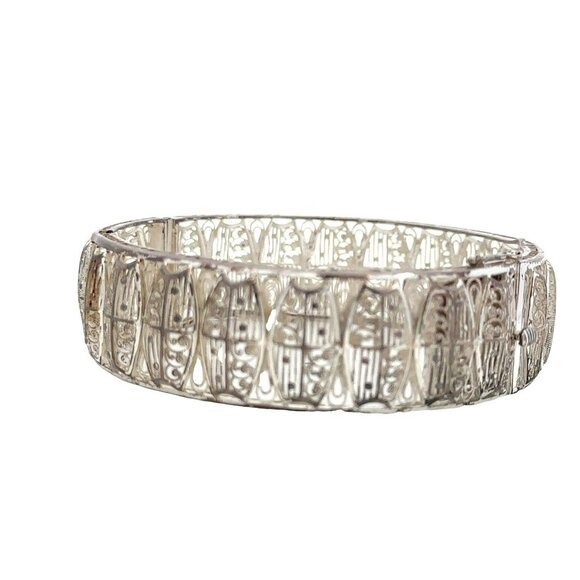 VTG EB Germany Sterling Silver 7 ½" Filigree Hinged Bangle Bracelet!‎ 130 - Picture 4 of 6